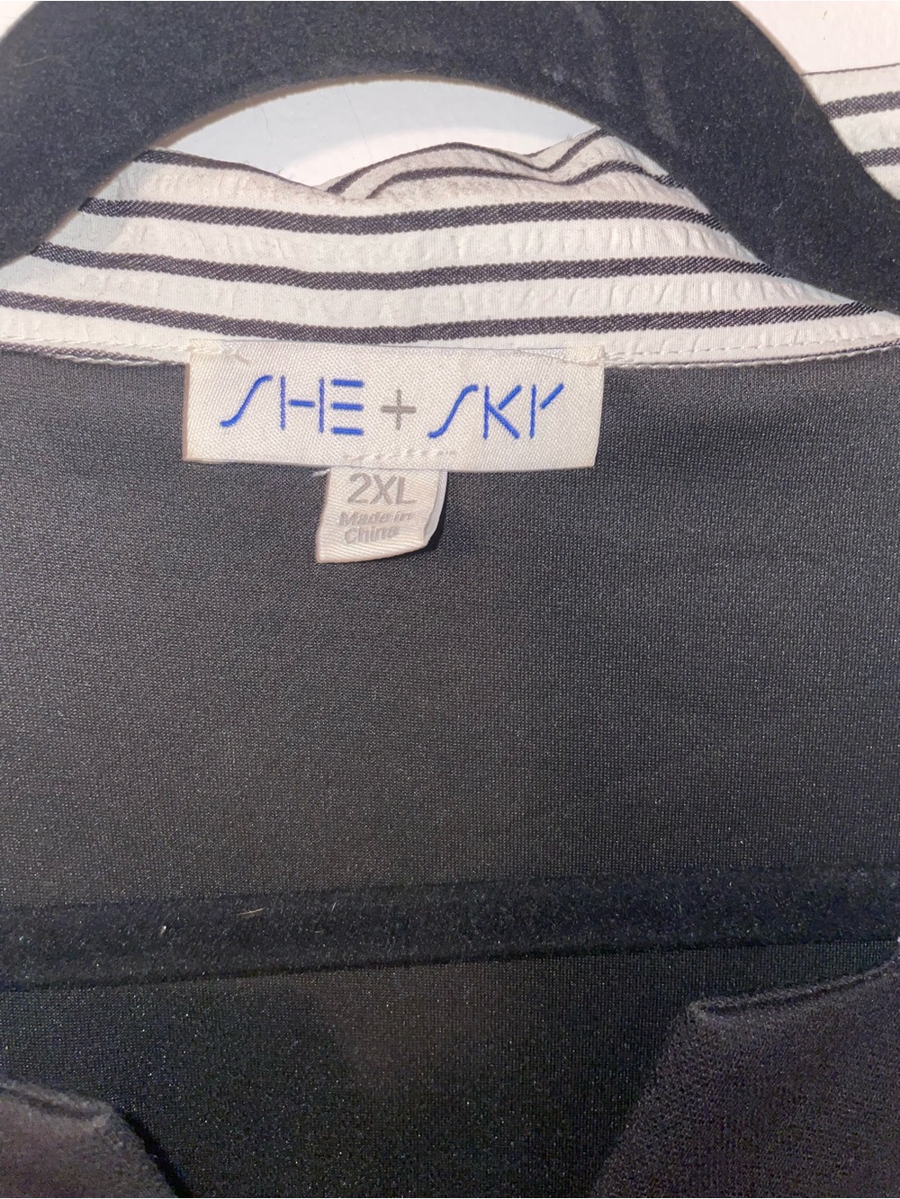 She + Sky Black Polo with Striped Collar